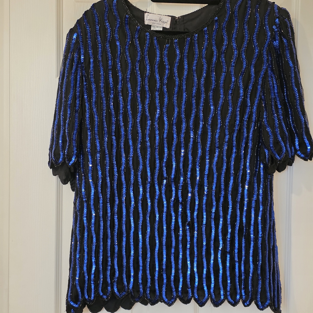Laurence Kazar Black and Blue Sequin Blouse